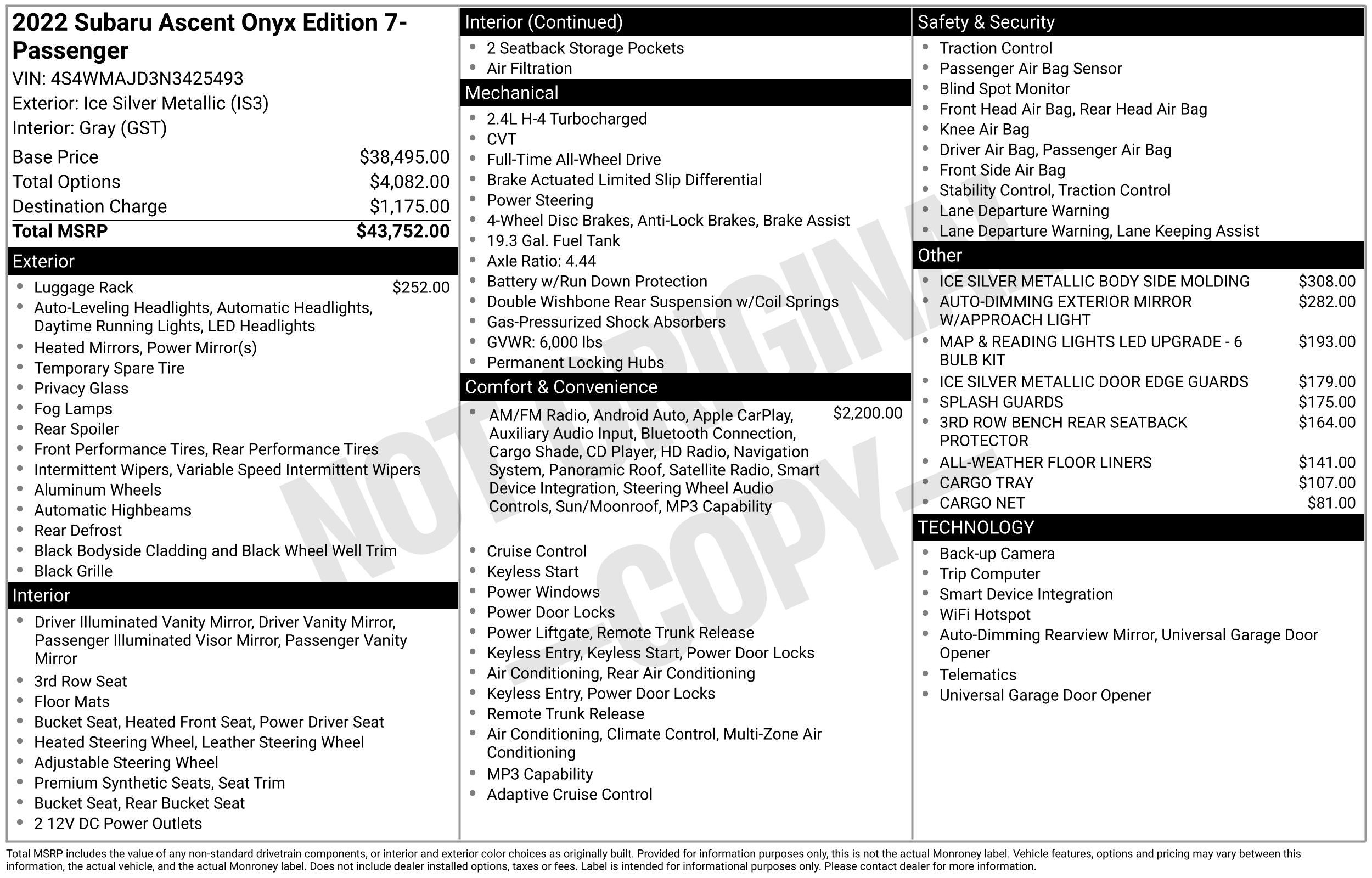 2022 Subaru Ascent Onyx Edition
