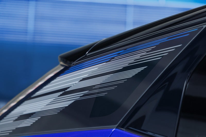 Close-up of the Modern Pattern on the 2026 OPTIQ-V Rear Quarter Glass | Davidson Cadillac of Rome in Rome NY